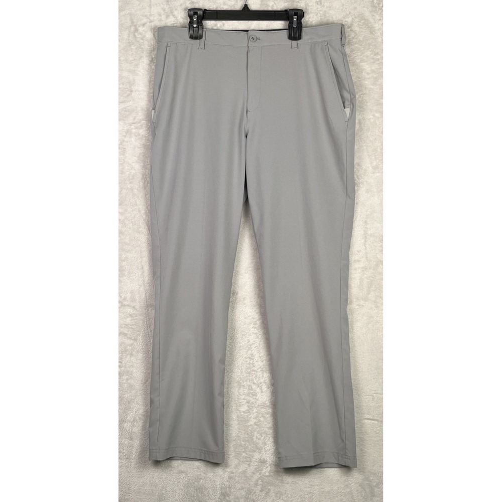 Izod Men's Golf Pants 38x32 Gray Stretch Flat Front Logo Performance Light Grey